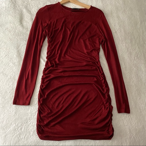 Gorgeous Burgundy Long Sleeve Ruched Dress - Picture 3 of 12